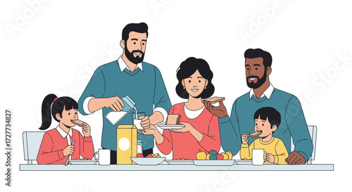 Cartoon Delivery Trucks with Workers Loading and Unloading Cardboard Boxes.