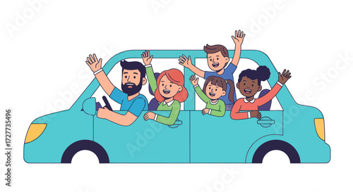 Cartoon Taxi Cars with Passengers and Drivers in Various Scenes.