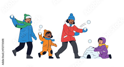 Stylized Illustration of People Styling and Cutting Hair.