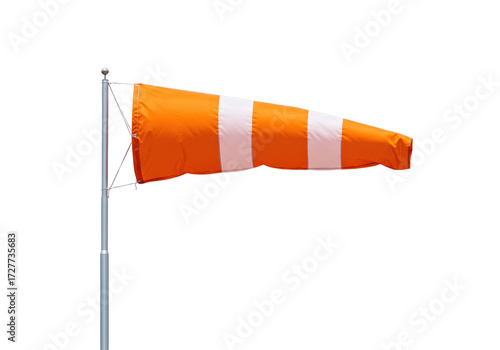Orange and white striped windsock isolated on transparent background, weather vane indicator
