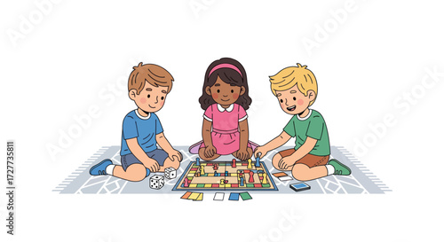 Diverse Cartoon Families Eating Meals Together at Dining Tables.