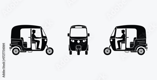 Black and white auto rickshaw vector illustration for transportation related designs