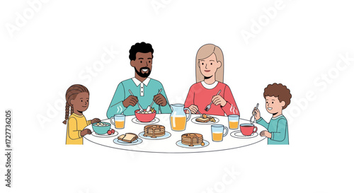 A diverse collection of illustrated cartoon people singing together in a choir from sheet music.