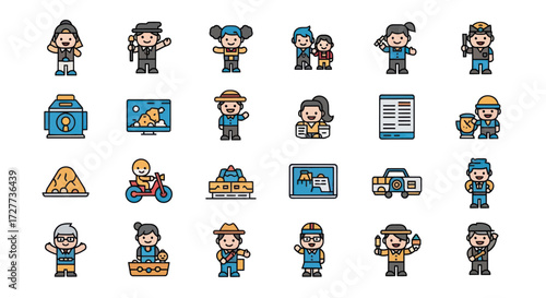 Diverse People Trimming Various Shaped Hedges and Grass.