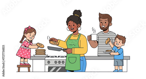 Diverse Adults Carrying Happy Children on Shoulders Flat Cartoon Illustration Set.