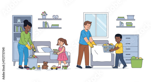 Diverse Families Gathered Around Tables for a Meal Sharing Food and Enjoying Each Others Company.