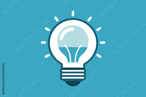 Bright white lightbulb emits creative white lines against the blue backdrop