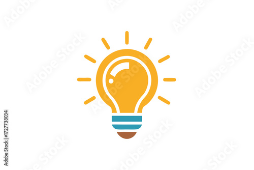 A simplified lightbulb radiates with yellow luminosity on a pure white canvas perfectly centered