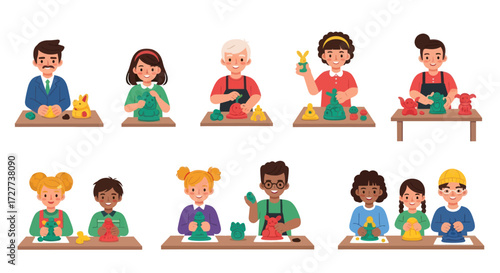 Diverse People Preparing Food at Tables.