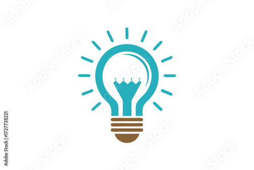 Light bulb emits radiating light in blue and brown on a white backdrop