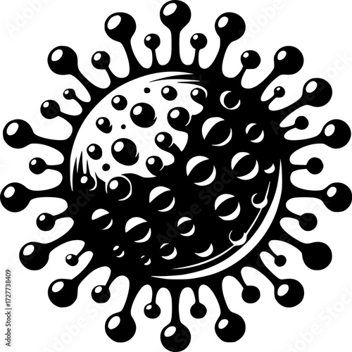 Microscopic Menace: A stark, high-contrast illustration of a menacing virus particle, emphasizing its intricate, spiky structure – a stark visual representation of a modern global concern.
