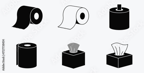 Collection of Toilet Paper and Tissue Box Vector Icons Set Flat Design