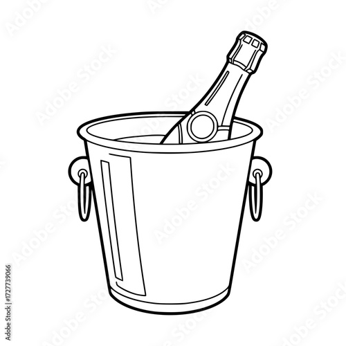 Champagne bottle in metal ice bucket for beverage cooling  