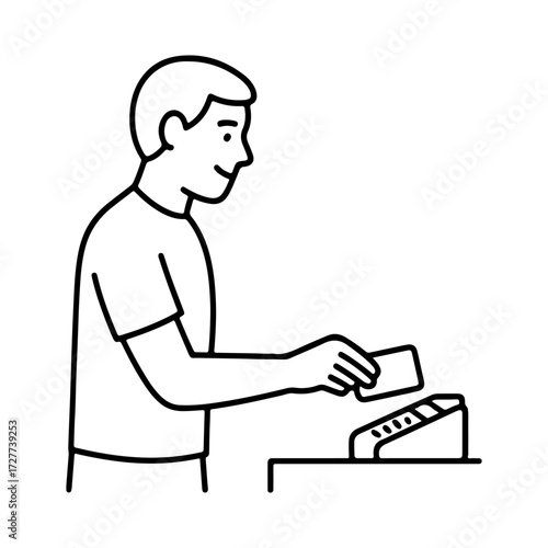 line icon person paying with a card vector on a white background
Vector line icon on a white background