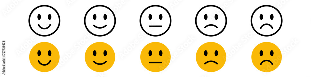 Fototapeta premium feedback emoji. emoticons set , rating scale of customer satisfaction rating with 5 levels ; good, medium, bad or happy smile, neutral, angry emojis - smiley icon set. vector illustration