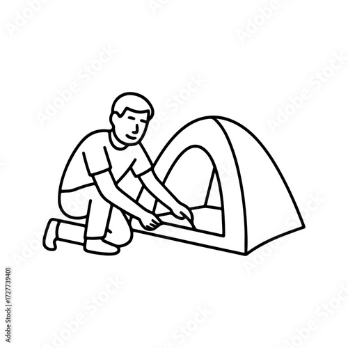 line icon man pitching a tent vector on a white background
Vector line icon on a white background