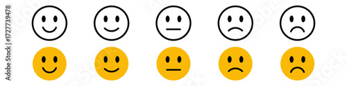 feedback emoji. emoticons set , rating scale of customer satisfaction rating with 5 levels ; good, medium, bad or happy smile, neutral, angry emojis - smiley icon set. vector illustration