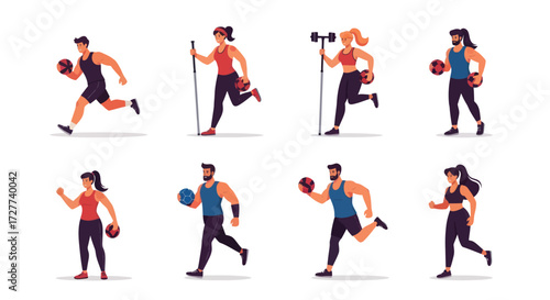 Diverse Group of People Exercising and Playing Sports Together.