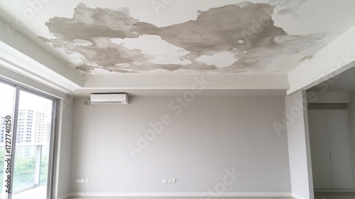 Water damaged ceiling in room home repair renovation