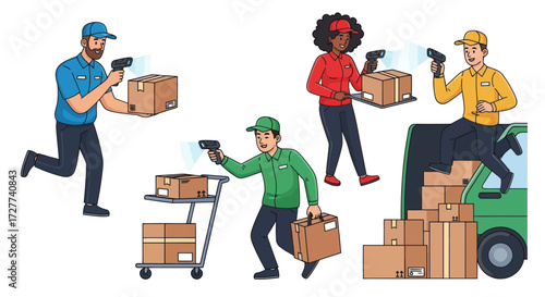 Delivery Team Scanning Packages for Distribution.