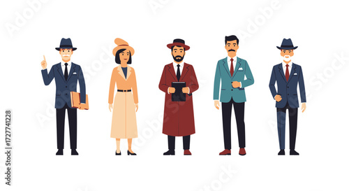 Diverse Group of 1920s-Style People in Formalwear.