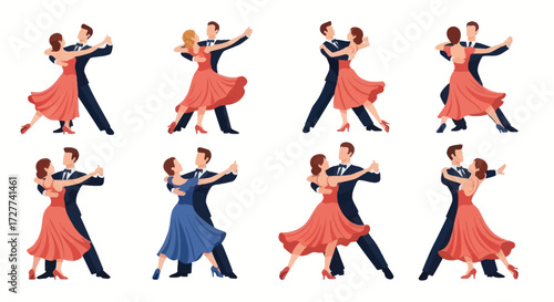 Elegant Ballroom Dance Couples in Various Poses.