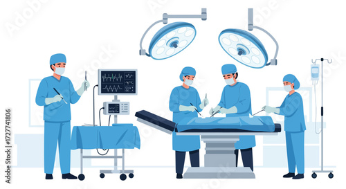 Surgical Team Performing an Operation in a Modern Operating Room.