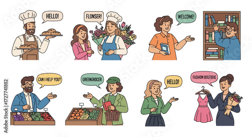 Cartoon Characters Representing Diverse Professions with Speech Bubbles.