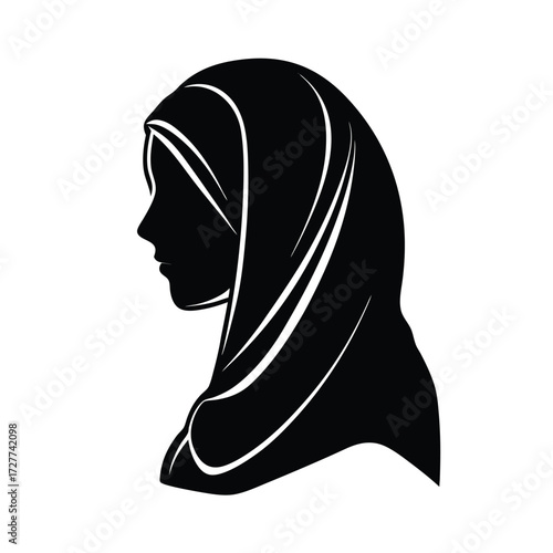 Black silhouette female head hijab profile vector