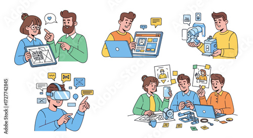 Diverse Group of People Engaging in Collaborative Virtual Design.