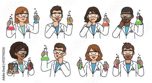 Diverse Scientists with Colorful Test Tubes.
