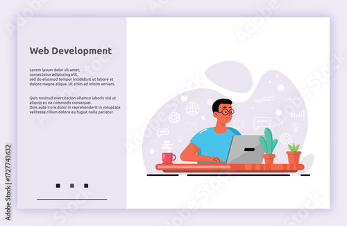Web Development vector illustration with abstract technology elements, including websites, software, and futuristic interface. Ideal for tech, AI, and digital innovation content.