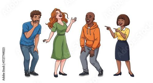 Diverse group of people expressing joy and laughter in cartoon style.
