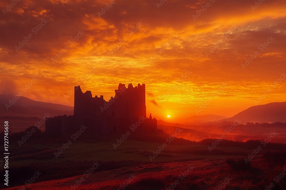 Obraz premium medieval castle at sunset