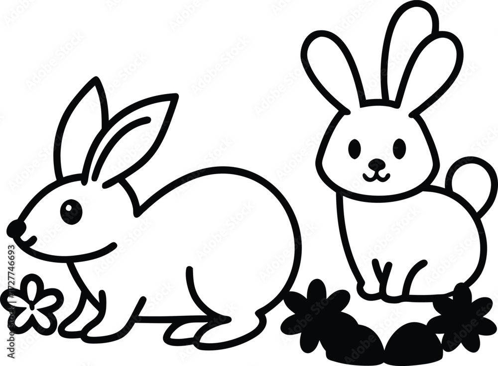 Obraz premium cute bunnies hedgehogs spring garden illustration on transparent background