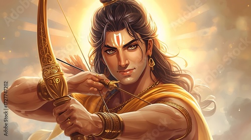 Mythological Archer in Radiant Aura Graphic Design