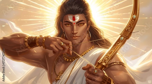 Mythological Archer in Radiant Aura Graphic Design