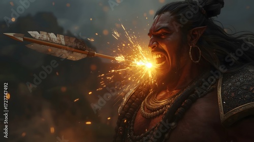 Fierce Warrior with Beard and Bow in Dramatic Impact