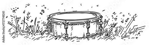drum in field surrounded by flowers sketch