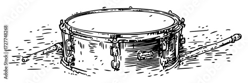 drum with drumsticks hand drawn sketch