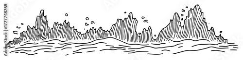 ocean waves crashing on rocky shore sketch