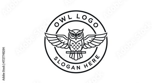 Simple line art logo featuring a stylized owl in flight, within a circular frame.