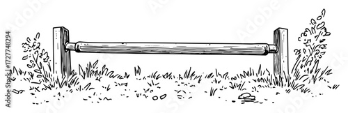 hurdle barrier in grass sketch style