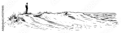 person standing on sand dune near sea