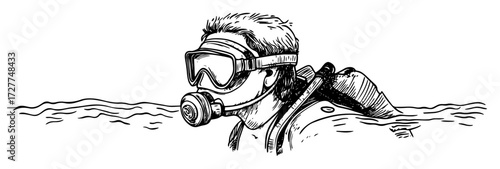 scuba diver at water surface sketch