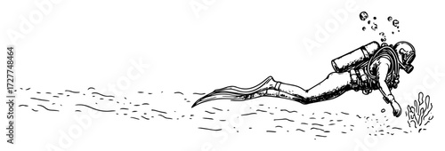 underwater diver exploring sea floor