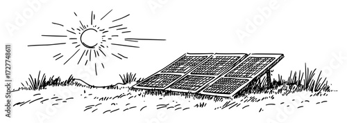 solar panel on grassy field with sun