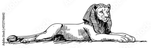 resting sphinx statue hand drawn