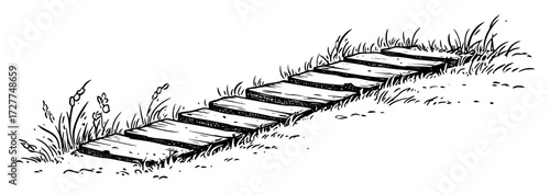 wooden planks pathway in grass sketch