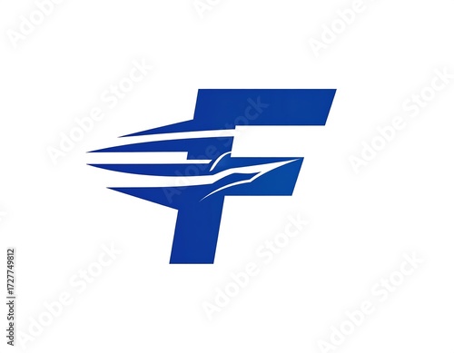 Bold blue capital letter F logo with dynamic lines